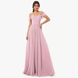 AZJINCOS A-Line Ruched Off-Shoulder Floor Length Chiffon Formal Gown Dress S